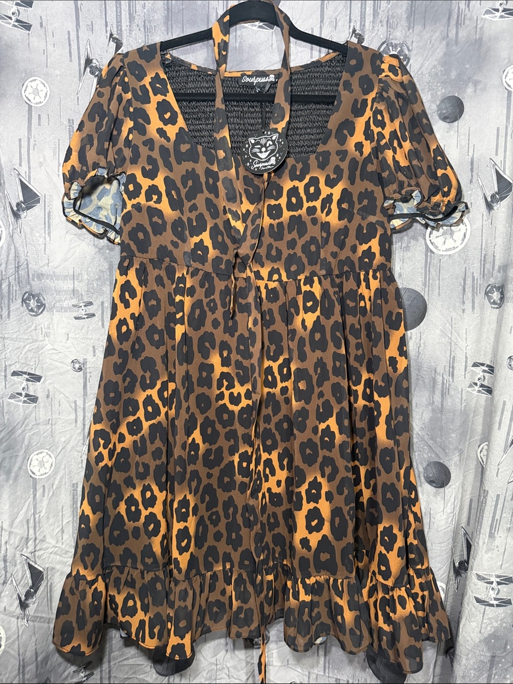 BNWT SOURPUSS LEOPARD PRINT BABYDOLL CHIFFON DRESS SZ XL